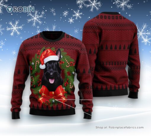 Scottish Terrier Wreath Ugly Christmas Sweater