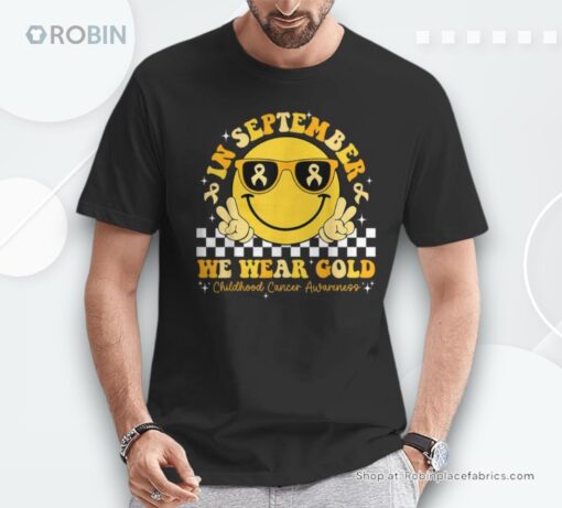 September We Wear Gold Childhood Cancer Awareness Smile Face Shirt