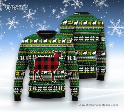 Sheep Red Plaid Ugly Christmas Sweater