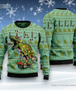 Skateboard Dinosaur Ugly Christmas Sweatshirt, Sweater
