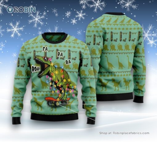 Skateboard Dinosaur Ugly Christmas Sweatshirt, Sweater