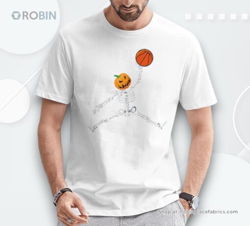 Skeleton Basketball Halloween Pumpkin Slam Dunk Shirt