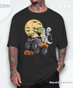 Skeleton Dino Monster Truck Halloween Costume Toddler Boys Shirt