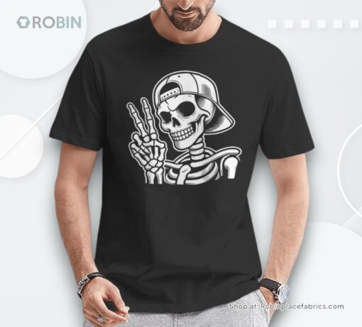 Skeleton Hand Peace Sign Retro Halloween Skeleton Hand Sign Shirt