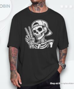 Skeleton Hand Peace Sign Retro Halloween Skeleton Hand Sign Shirt