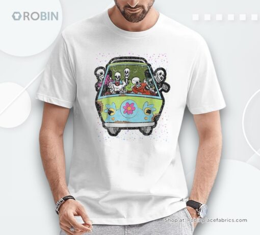 Skeleton Riding Hippie Van Halloween Costume Retro Bones Shirt