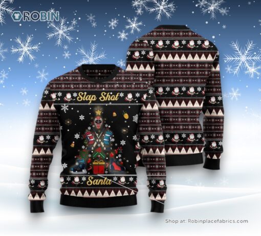 Slap Shot Santa Christmas Ugly Christmas Sweater