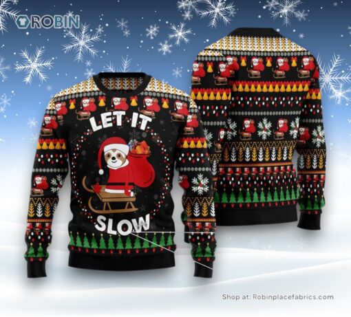 Sloth Let It Slow Ugly Christmas Sweater