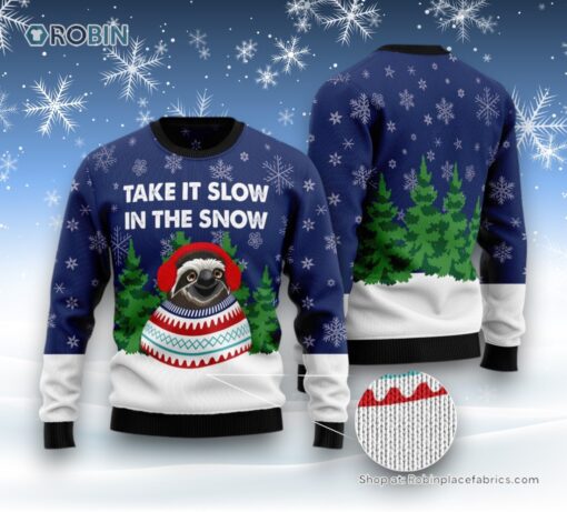 Sloth Take It Slow In The Snow Ugly Christmas Sweater