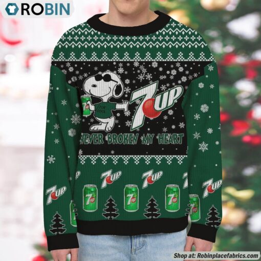 Snoopy 7UP Never Broke My Heart Christmas Ugly Sweatshirt and Sweater