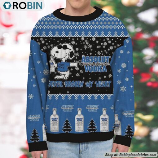Snoopy Absolut Vodka Never Broke My Heart Christmas Ugly Sweatshirt and Sweater