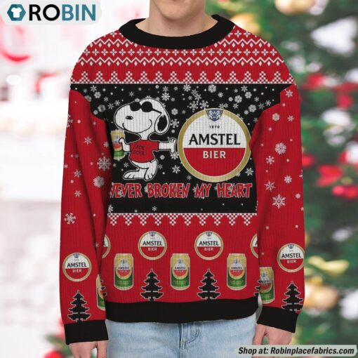 Snoopy Amstel beer Never Broke My Heart Christmas Ugly Sweatshirt and Sweater