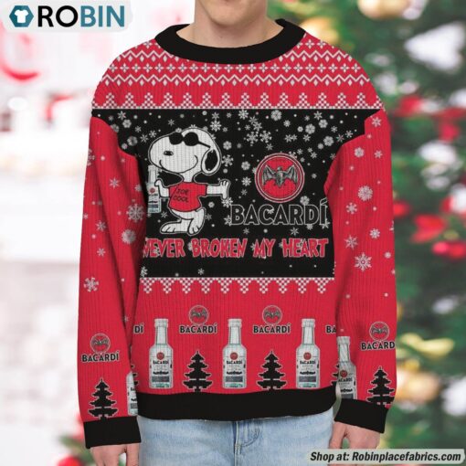 Snoopy Bacardi Rum Never Broke My Heart Christmas Ugly Sweatshirt and Sweater