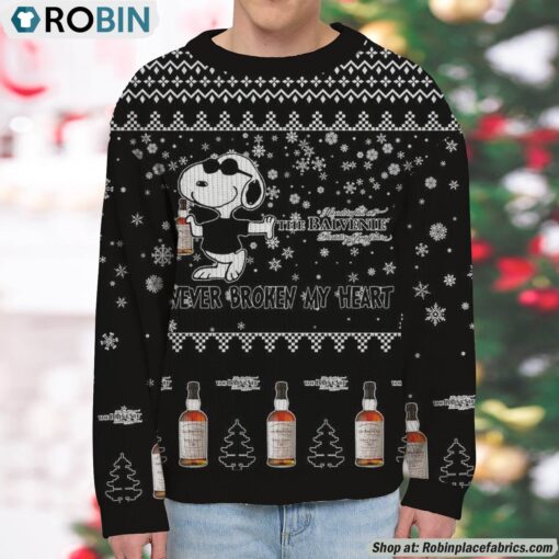 Snoopy Balvenie whisky Never Broke My Heart Christmas Ugly Sweatshirt and Sweater