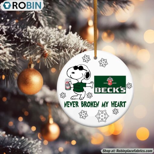 Snoopy Beck’s beer Never Broke My Heart Christmas Ornament