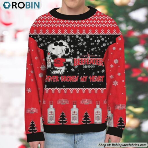 Snoopy Beefeater Gin Never Broke My Heart Christmas Ugly Sweatshirt and Sweater