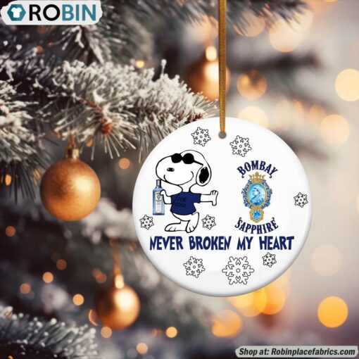 Snoopy Bombay Sapphire Gin Never Broke My Heart Christmas Ornament