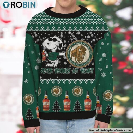 Snoopy Buffalo Trace Never Broke My Heart Christmas Ugly Sweatshirt and Sweater