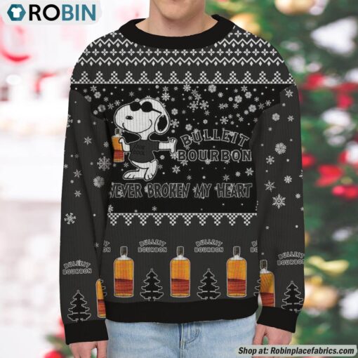 Snoopy Bulleit Bourbon Never Broke My Heart Christmas Ugly Sweatshirt and Sweater