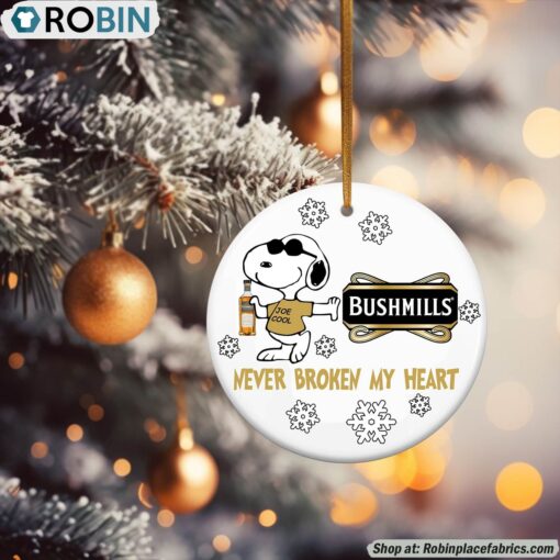Snoopy Bushmills whisky Never Broke My Heart Christmas Ornament