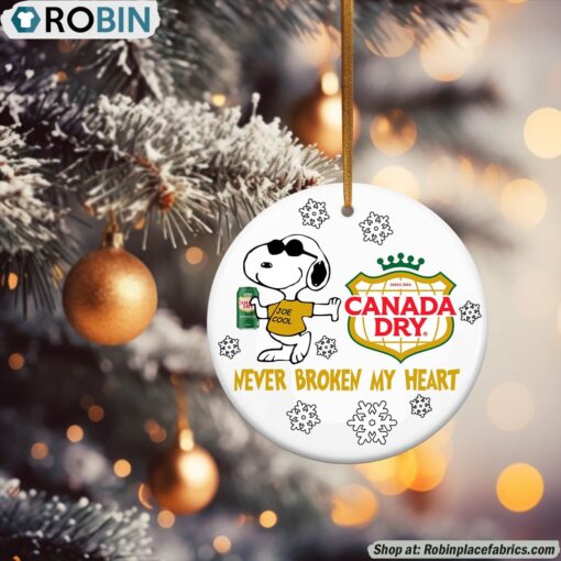 Snoopy Canada Dry Ginger Ale Never Broke My Heart Christmas Ornament
