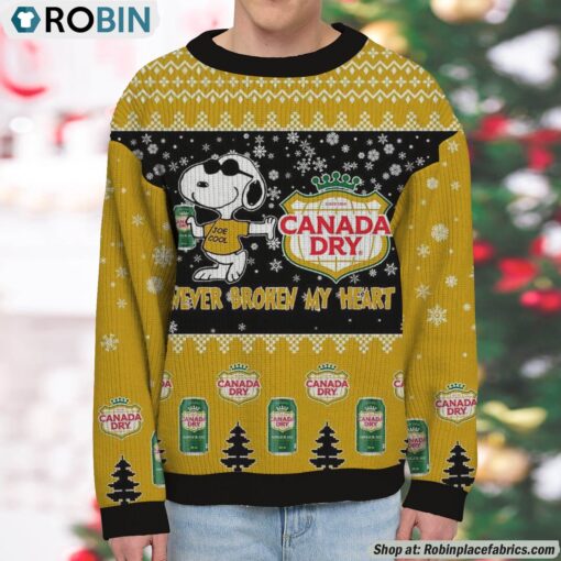 Snoopy Canada Dry Ginger Ale Never Broke My Heart Christmas Ugly Sweatshirt and Sweater