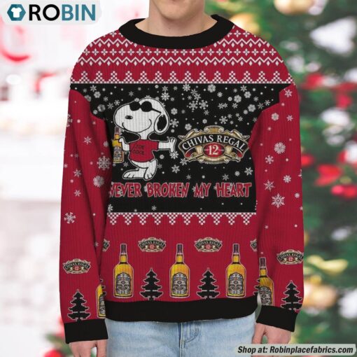 Snoopy Chivas Regal Never Broke My Heart Christmas Ugly Sweatshirt and Sweater