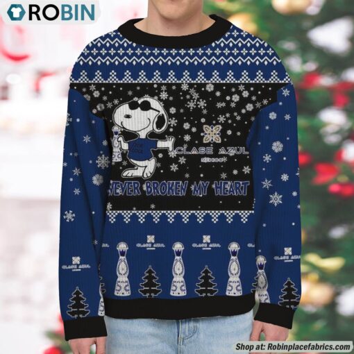 Snoopy Clase Azul Tequila Never Broke My Heart Christmas Ugly Sweatshirt and Sweater