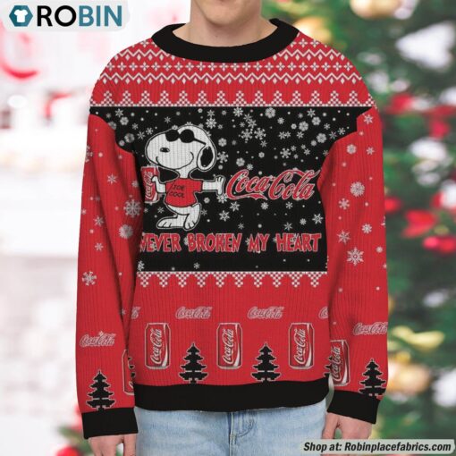 Snoopy Coca Cola Never Broke My Heart Christmas Ugly Sweatshirt and Sweater