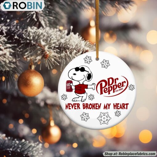 Snoopy Dr Pepper Never Broke My Heart Christmas Ornament
