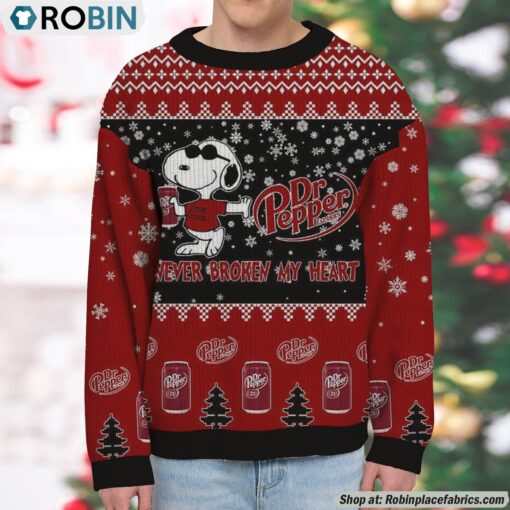 Snoopy Dr Pepper Never Broke My Heart Christmas Ugly Sweatshirt and Sweater