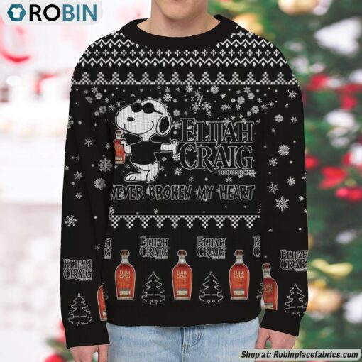 Snoopy Elijah Craig Never Broke My Heart Christmas Ugly Sweatshirt and Sweater