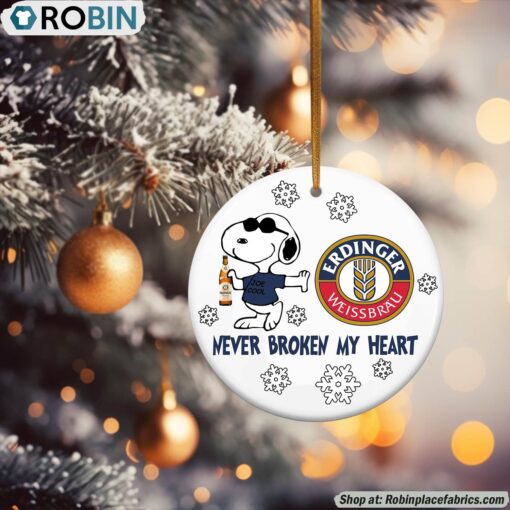 Snoopy Erdinger beer Never Broke My Heart Christmas Ornament