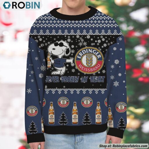 Snoopy Erdinger beer Never Broke My Heart Christmas Ugly Sweatshirt and Sweater