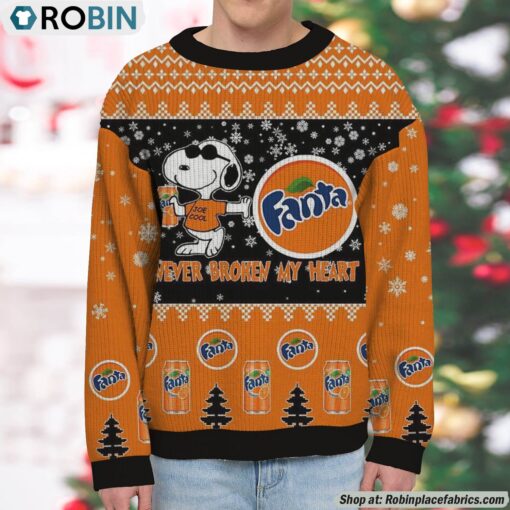 Snoopy Fanta Never Broke My Heart Christmas Ugly Sweatshirt and Sweater