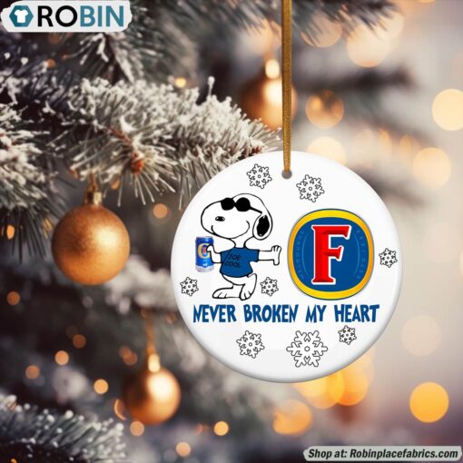 Snoopy Foster’s beer Never Broke My Heart Christmas Ornament