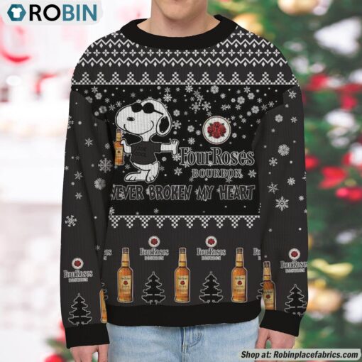 Snoopy Four Roses Never Broke My Heart Christmas Ugly Sweatshirt and Sweater