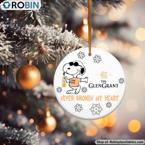 Snoopy Glen Grant whisky Never Broke My Heart Christmas Ornament