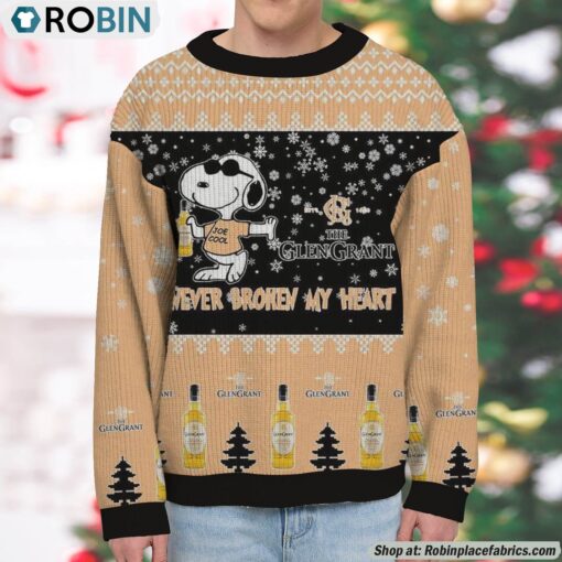 Snoopy Glen Grant whisky Never Broke My Heart Christmas Ugly Sweatshirt and Sweater