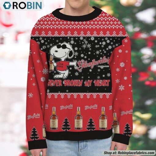 Snoopy Glenfarclas whisky Never Broke My Heart Christmas Ugly Sweatshirt and Sweater