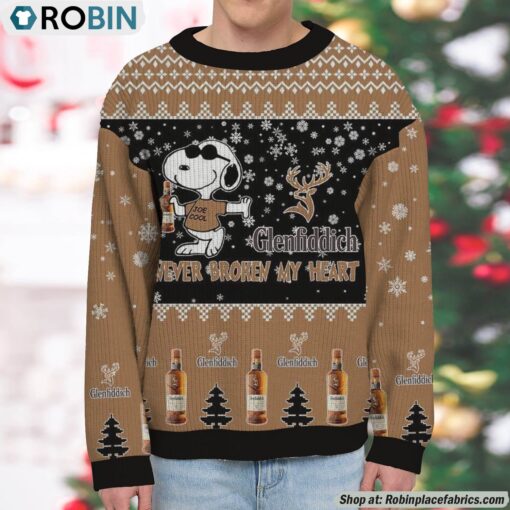 Snoopy Glenfiddich Single Malt Never Broke My Heart Christmas Ugly Sweatshirt and Sweater