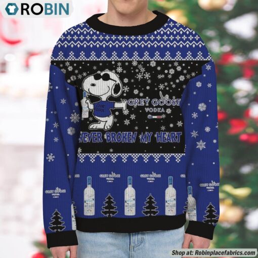 Snoopy Grey Goose Vodka Never Broke My Heart Christmas Ugly Sweatshirt and Sweater