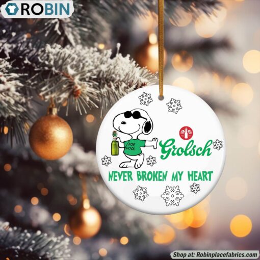 Snoopy Grolsch beer Never Broke My Heart Christmas Ornament