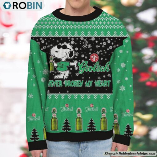 Snoopy Grolsch beer Never Broke My Heart Christmas Ugly Sweatshirt and Sweater