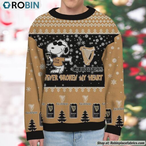 Snoopy Guinness Draught Beer Never Broke My Heart Christmas Ugly Sweatshirt and Sweater