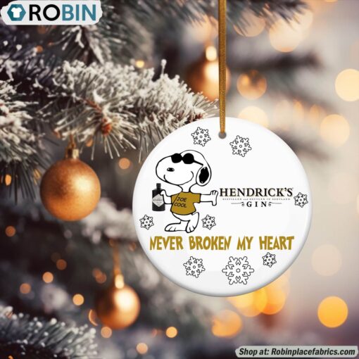 Snoopy Hendrick’s Gin Never Broke My Heart Christmas Ornament
