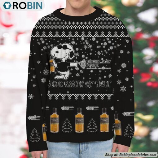 Snoopy Highland Park Whisky Never Broke My Heart Christmas Ugly Sweatshirt and Sweater