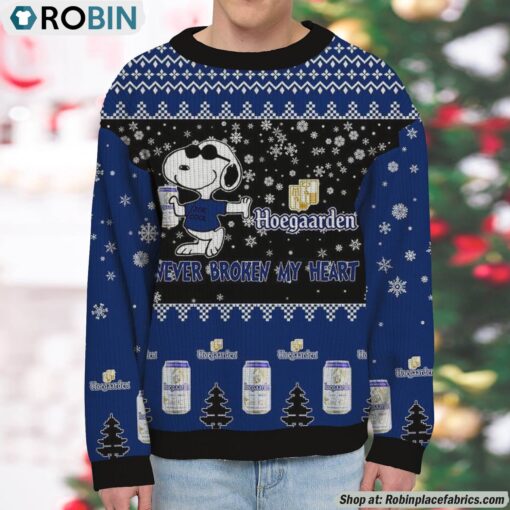 Snoopy Hoegaarden beer Never Broke My Heart Christmas Ugly Sweatshirt and Sweater