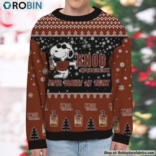 Snoopy Knob Creek Never Broke My Heart Christmas Ugly Sweatshirt and Sweater