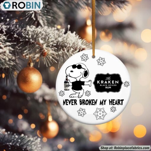 Snoopy Kraken Rum Never Broke My Heart Christmas Ornament